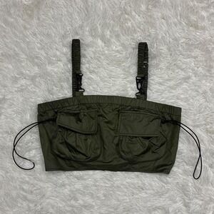 Grunge Punk Festival Hot & Delicious khaki green utility strapless crop top
